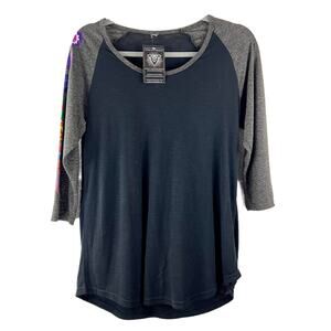 Chakras Yoga Workout Black & Gray Henley Top‎ 3/4 Sleeve Womens NWT Size M